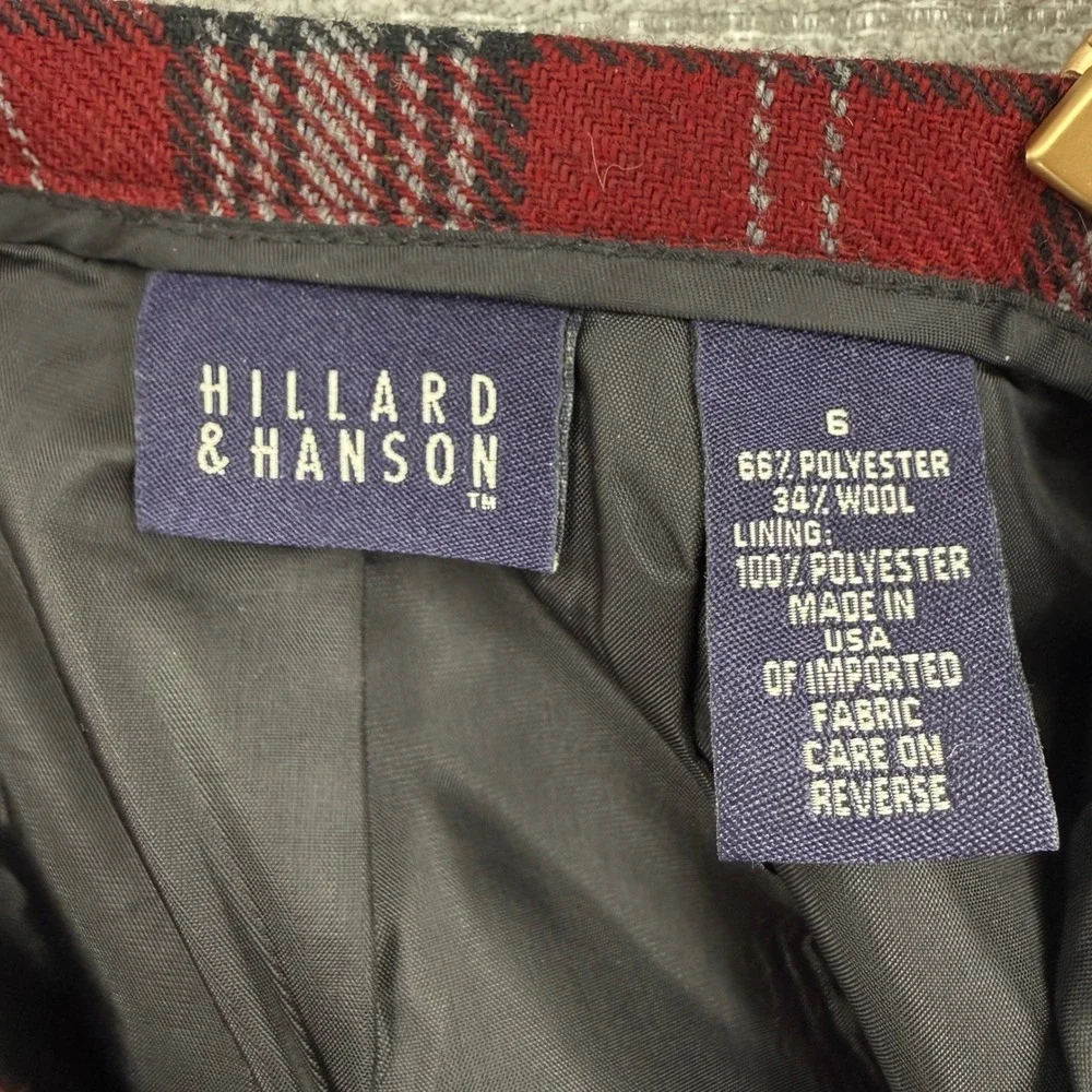 Hillard & Hanson Red Plaid Wool‎ Blend Pencil Skirt Vintage Made in USA Size 6